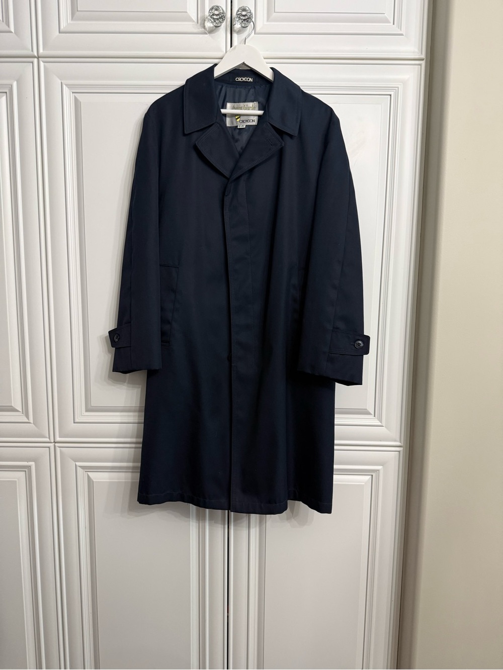 VTG Croydon Men's Sz S-42 Classic Dark Navy Single-Breasted Trench Coat Jacket